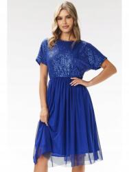 Awama Kimonó midi estélyi ruha flitterekkel és tüllrel, kék, L