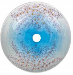 Cerames Iznik kerámia mosdókagyló pultra ültethető rusztikus fehér-kék Serma (UM-CERAM-NABL-311-TUR)