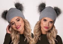 Alur Meleg Női Sapka két pompon szürke színben