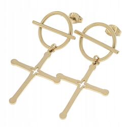 Xuping 4725 Arany színű, sebészeti acél fülbevaló, lógós, celebstílusú kereszt