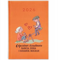FunnyCase Könyvnaptár 2026 Induló Nagyszülők Narancssárga Ajándék Minták (Kalendarz Pomarańczowy ODJAZDOWI DZIADKOWIE)