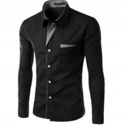  MD Fekete férfi ing szürke betéttel, hosszú ujjú, slim fazon 4XL