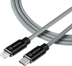 Tactical Сертифициран (MFi) USB-C към Lightning кабел за Apple устройства с Lightning порт (30 см) - Tactical Fast Rope MFi Kevlar USB-C to Lightning Cable PD 20W (сив)