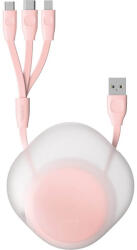 Baseus Универсален USB кабел с Lightning, microUSB и USB-C конектори (80 см) - Baseus Lets Go Little Reunion One-Way Stretchable 3-in-1 USB Cable (розов) (CAMLT-TY24)