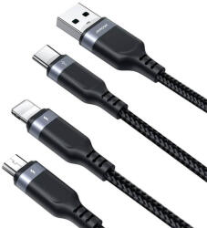 JOYROOM Универсален USB-A кабел с Lightning, microUSB и USB-C конектори (120 см) - Joyroom 3-in-1 USB-A Fast Charging Cable 3.5A (черен) (S-1T3018A18)