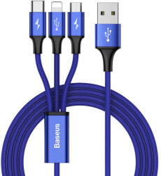 Baseus Универсален USB кабел с Lightning, microUSB и USB-C конектори (120 см) - Baseus Rapid 3-in-1 USB Cable (CAMLT-SU13) (син) (CAMLT-SU13)