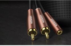 UGREEN Качествен аудио кабел 2xRCA (мъжко) към 3.5мм аудио жак (женски) (100 см) - Ugreen AV198 2xRCA Male to 3.5mm Female Audio Cable (черен-кафяв) (21622)