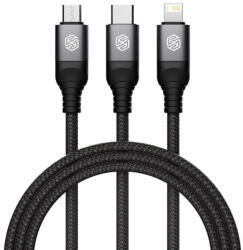 Nillkin Универсален USB-A кабел с Lightning, microUSB и USB-C конектори (150 см) - Nillkin Swift Pro 3-in-1 USB-A Fast Charging Cable 4.4A (черен) (NLK1516)