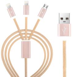 DEVIA Универсален кабел с 2xLightning и MicroUSB конектори - Devia Premium 3 in 1 Cable (розово злато)