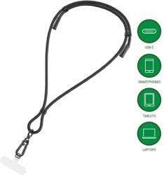 4smarts Универсална връзка за носене през врата за смартфони, с вграден USB-C към USB-C кабел (100 см) - 4smarts PhonoLace USB-C Mobile Phone Chain (черен) (541126)