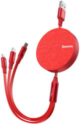 Baseus Универсален USB кабел с Lightning, microUSB и USB-C конектори (120 см) - Baseus Fabric 3-in-1 Flexible Cable USB (червен) (CAMLT-BY09)