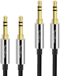 TechRise Комплект от 2 броя качествени 3.5 мм аудио кабела (150 см всеки) - TechRise CAC05324BA02 2-Pack Nylon Braided Premium Auxiliary Aux Audio Cable Cord (черен) (CAC05324BA02)