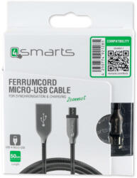 4smarts Компактен microUSB кабел с оплетка от неръждаема стомана (50 см) - 4smarts FerrumCord Stainless Steel MicroUSB Data Cable (черен-сив) (4S468511)