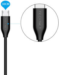 TeckNet Комплект 6 броя качествени microUSB кабели за устройства с microUSB порт - Tecknet PU036 6-pack microUSB Cables (30 см)
