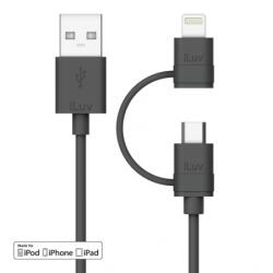 iLuv USB кабел 2в1 за Lightning и MicroUSB устройства - iLuv Combo 2-in-1 Lightning and MicroUSB Cable (черен) (ICB267BLK)