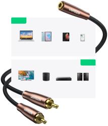 UGREEN Качествен аудио кабел 2xRCA (мъжко) към 3.5мм аудио жак (женски) (300 см) (черен-кафяв) - Ugreen AV198 2xRCA Male to 3.5mm Female Audio Cable (60987)