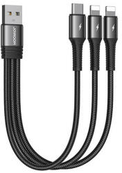 JOYROOM Универсален USB-A кабел с 2xLightning и USB-C конектори (15 см) - Joyroom 3-in-1 Fast Charging Cable 3.5A (черен) (S-01530G10)
