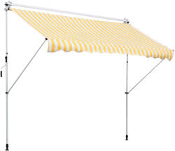 Outsunny Perdea de Soare pentru Exterior cu Stâlp de Sprijin, Protecție UV, Rezistentă la Apă, Alb și Galben, 300x150cm | Aosom Romania (840-183YL)