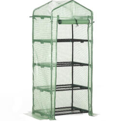 Outsunny Seră Verticală cu 4 Rafturi, Sera de Grădină cu Ușă cu Fermoar, Oțel și PE Verde, 70x50x160 cm | Aosom Romania (845-228V02)