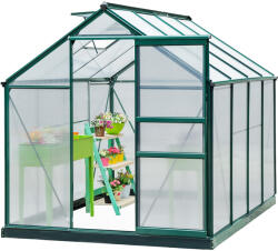 Outsunny Seră de Grădină cu Bază, Fereastră, Ușă Glisantă și Structură din Aluminiu, 190x252x201 cm, Verde Închis | Aosom Romania (845-059)