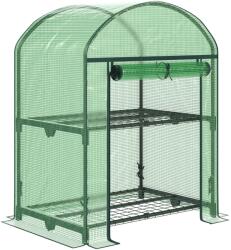 Outsunny Mini Seră de Grădină cu 2 Rafturi Metalice și Acoperiș PE, Seră Compactă pentru Balcon și Terasă, 69x49x91 cm, Verde | Aosom Romania (845-614)