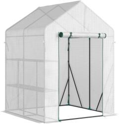 Outsunny Mini sera gradina pentru plante, legume, fructe, protectie de frig cu usa tip rulou, 143x143x195cm, alb | Aosom Romania (845-621V01)