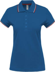 Kariban Női kontrasztcsíkos rövid ujjú galléros piké póló, Kariban KA251, Light Royal Blue/Red/White-M (ka251lro-re-wh-m)