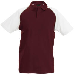 Kariban Férfi baseball galléros rövid ujjú piké póló, Kariban KA226, Bordeaux/White-XL (ka226bx-wh-xl)
