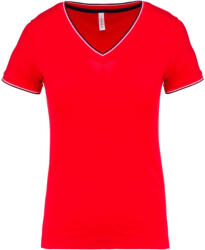 Kariban Női V-nyakú piké póló, csíkos szélekkel, Kariban KA394, Red/Navy/White-2XL (ka394re-nv-wh-2xl)