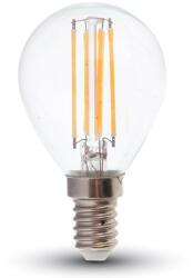 V-TAC LED izzó átlátszó filament gömb alakú E14 130LM/W, 6w, 2700K, meleg fehér, 800lm, 300°, CRI>80, V-TAC, 2854 (2854)