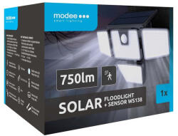 Modee LED szolár napelemes reflektor, 6500K, 750lm, ABS-polipropilén, IP44, mozgásérzékelő szenzor, Modee, ML-WS138 (ML-WS138)