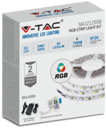 V-TAC VT-5050 60 7W/M LED szalagvilágítás RGB készlet IP20 EU-csatlakozóval, 5 m-es tekercs (212558)
