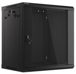 Lanberg WF01-6412-10B 19 12U SZÉL: 600mm MÉLY: 450mm MAG: 640mm lapraszerelt üvegajtós fekete fali rack szekrény (WF01-6412-10B)