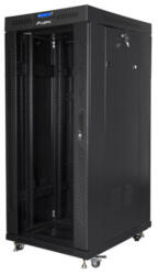Lanberg FF01-6827-12BL 19"" 27U SZÉL: 600mm MÉLY: 800mm MAG: 1431mm lapraszerelt LCD üvegajtós fekete álló rack szekrény (FF01-6827-12BL)
