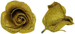  Glitteres élethű rózsafej 7x7 cm arany