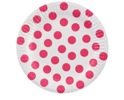  Papírtányér 18cm 6db/cs - Fehér rózsaszín pöttyös