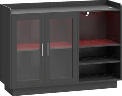  HOMCOM Bar mobil cu suport pentru sticle, lumină LED și raft reglabil, din lemn și sticlă, 120x38x88 cm, negru