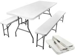 Malatec Prémium összecsukható Kerti asztal 2 sörpaddal 180cm - fehér (5902367978020)