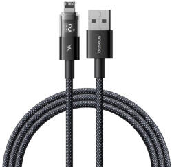 Baseus DISPLAY II adatkábel (USB - lightning, 2.4A, gyorstöltő, cipőfűző, LED kijelző, 100cm), fekete