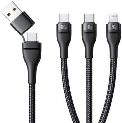 Baseus FLASH SERIES III adatkábel 3in1 (Type-C/USB - 2 Type-C/lightning, PD gyorstöltő, 100W, 150cm), fekete
