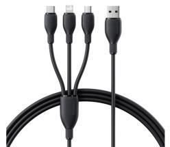 Baseus adatkábel 3in1 (Type-C - Type-C/ lightning/microUSB, 3.5A, gyorstöltő, 130cm) FEKETE
