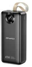 Awei PA-34 vésztöltő USB+2 Type-C aljzat (30000mAh, 65W, gyorstöltő, LED kijelző) FEKETE (175167)