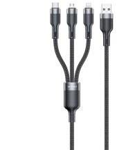 Awei CL-975 adatkábel 3in1 (USB - Type-C/lightning/microUSB, 100W, gyorstöltő, 120cm) FEKETE (162457)