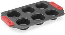 Lékué Forma de copt briose Lekue 1009478, 6 briose, 31x18x3, 7 cm, Strat antiaderent ceramic, Otel carbon, +4°C / +240°C, Negru/Rosu (1009478)