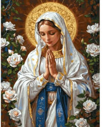 MagicArt Pictură pe numere MagicArt - Fecioara Maria printre trandafiri albi, 40 x 50 cm (GX48791)