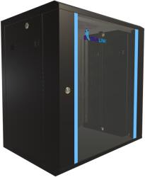 Extralink 19 hüvelykes 12U-os szerver szekrény - 450 mm mélységű hálózati szekrény falra vagy állványra szerelhető, teherbírás 60 kg, edzett üvegajtó, zárható, 180°-os nyílás, fekete (DNXFMJOMIRMMNM)