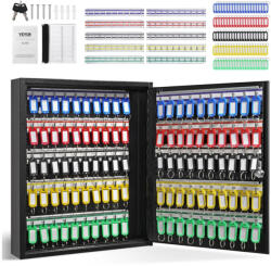 VEVOR Kulcsszekrény 100 kulcsos zárható kulcstartó fekete, állítható akasztókkal (YCAQJHS100PC6KJXSV0)