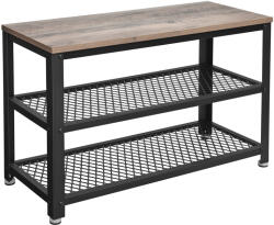 VASAGLE cipős pad 2 polcos cipőtartó ipari stílusú greige és fekete (EUZ-LBS73MBV1)