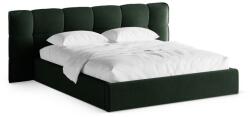 Micadoni Sötétzöld kárpitozott ágyneműtartós franciaágy ágyráccsal 200x200 cm Eric - Micadoni