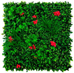  Nortene műnövény falburkolat piros virágokkal -Villa 100x100 cm, modul zöldfal